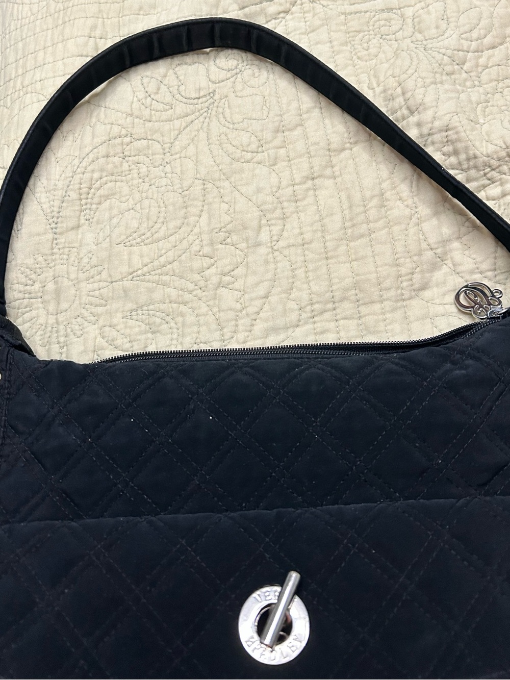 Vera Bradley Black Quilted Shoulder Bag with Silver Toggle